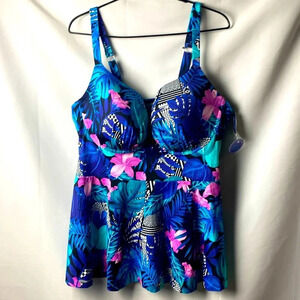 SWIMSUITS FOR ALL PLUS SIZE WO SIZE 46 C‎ FLORAL PRINT SWIM TOP FULL ADJ STRAPS